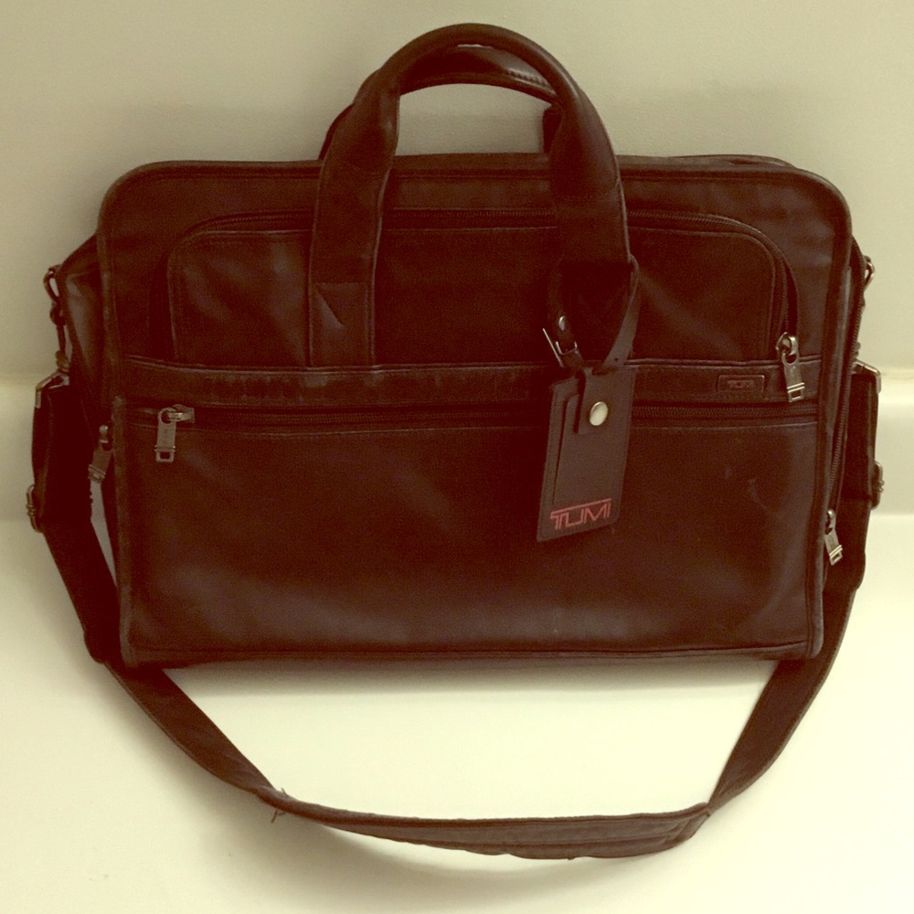 Tumi Alpha Deluxe Portfolio Leather Briefcase